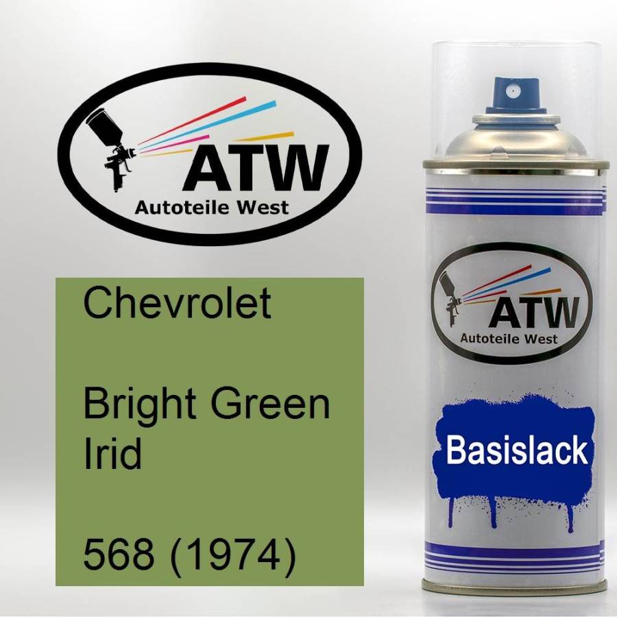 Chevrolet, Bright Green Irid, 568 (1974): 400ml Sprühdose, von ATW Autoteile West.